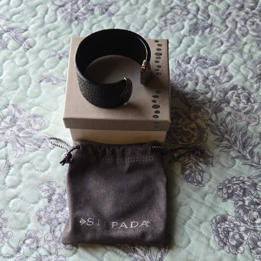 Silpada Textured Black Leather Cuff